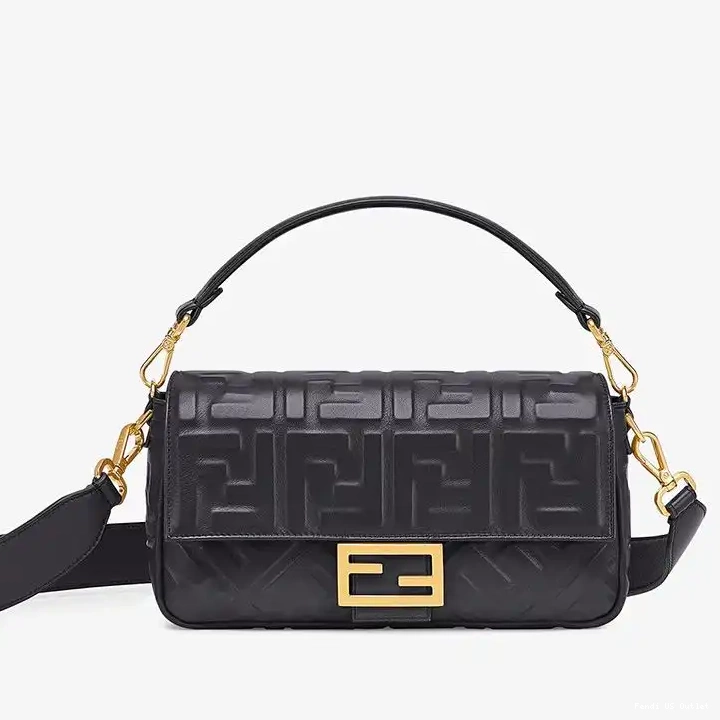 HOT FF Motif Baguette Nappa Black Medium Bag Fendi In Leather 0426